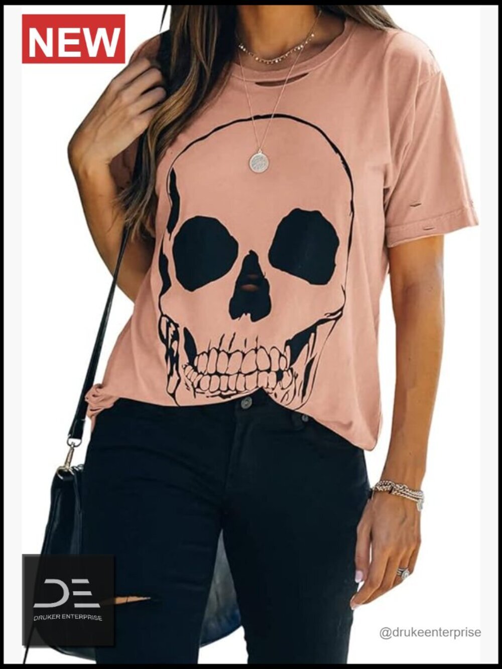 Cotton Skull Graphic Short Sleeve Crewneck Tee Loose Casual Top